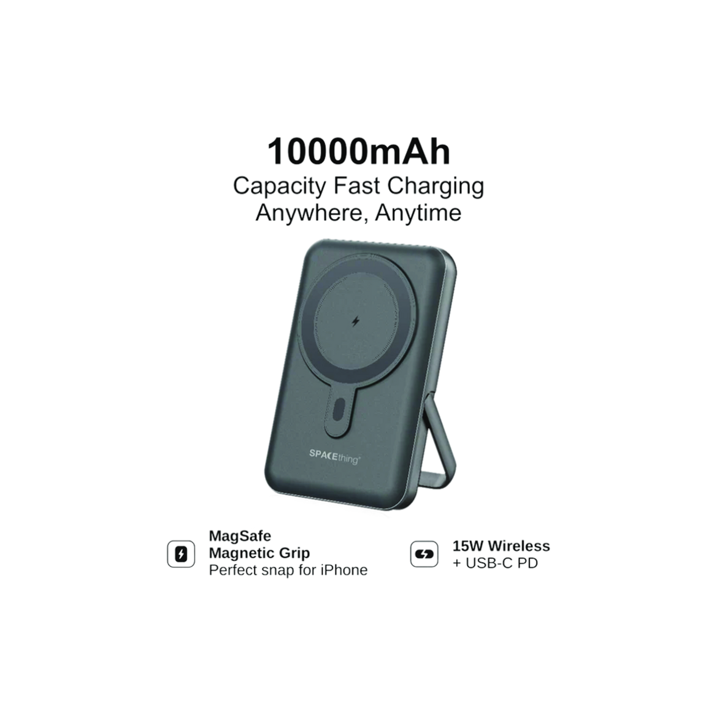 SPACEthing Monte Carlo 10000mAh MagSafe Wireless Power Bank – Black