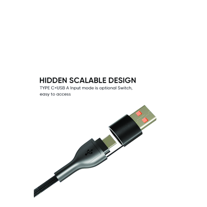 SPACEthing Tough Pro 5-in-1 Charging Cable (USB-C to 2 × USB-C + 8-Pin, 1.5 m) – Black