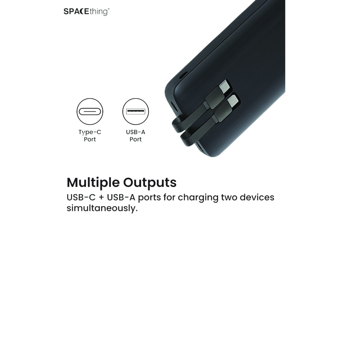 SPACEthing Nairo 3-in-1 10000mAh PD 22.5W Power Bank – Black