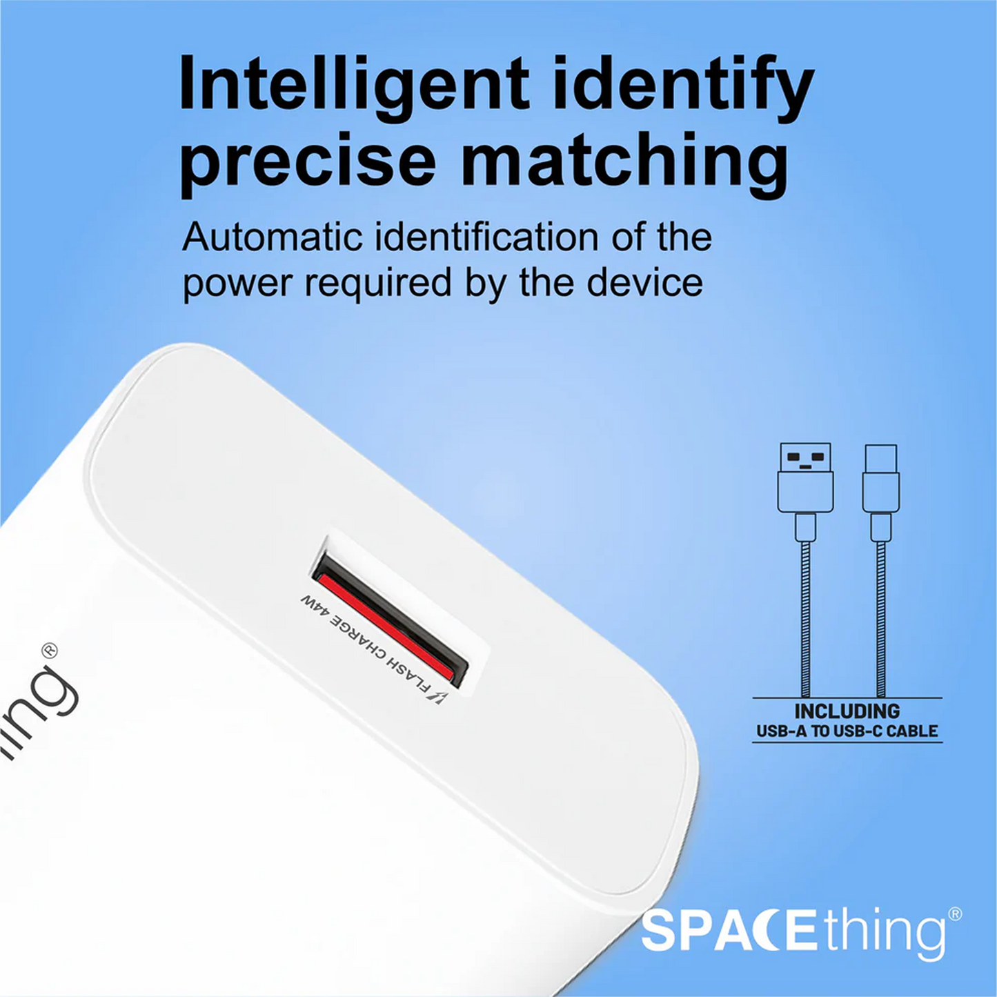 SPACEthing Flash 44W Wall Charger with USB to Type-C Cable – White