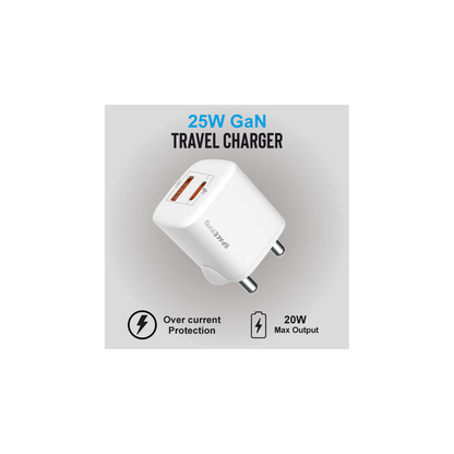 SPACEthing Nexio Pro 25W GAN Wall Charger (1 USB-C Port, 1 USB-A Port) – White