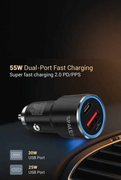 SPACEthing Speedo Car Charger 55W (with USB-C to Lightning Cable 1.5 m Cable)