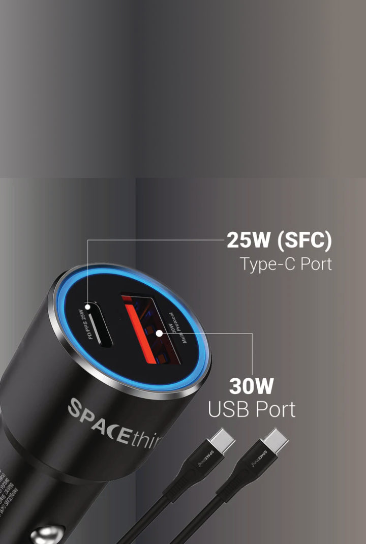 SPACEthing Speedo Car Charger PD 55W (with USB-C to USB-C 1.5 m Cable)