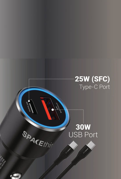 SPACEthing Speedo Car Charger PD 55W (with USB-C to USB-C 1.5 m Cable)