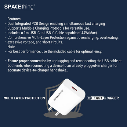 SPACEthing Flash 44W Wall Charger with USB to Type-C Cable – White