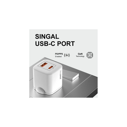 SPACEthing Nexio Pro 25W GAN Wall Charger (1 USB-C Port, 1 USB-A Port) – White