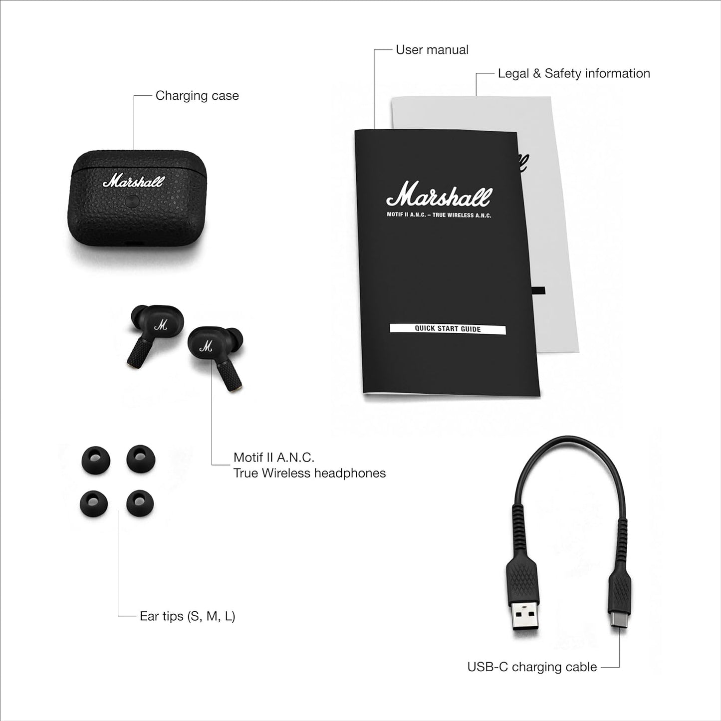 Marshall Motif II Active Noise Cancellation TWS Earbuds - Black