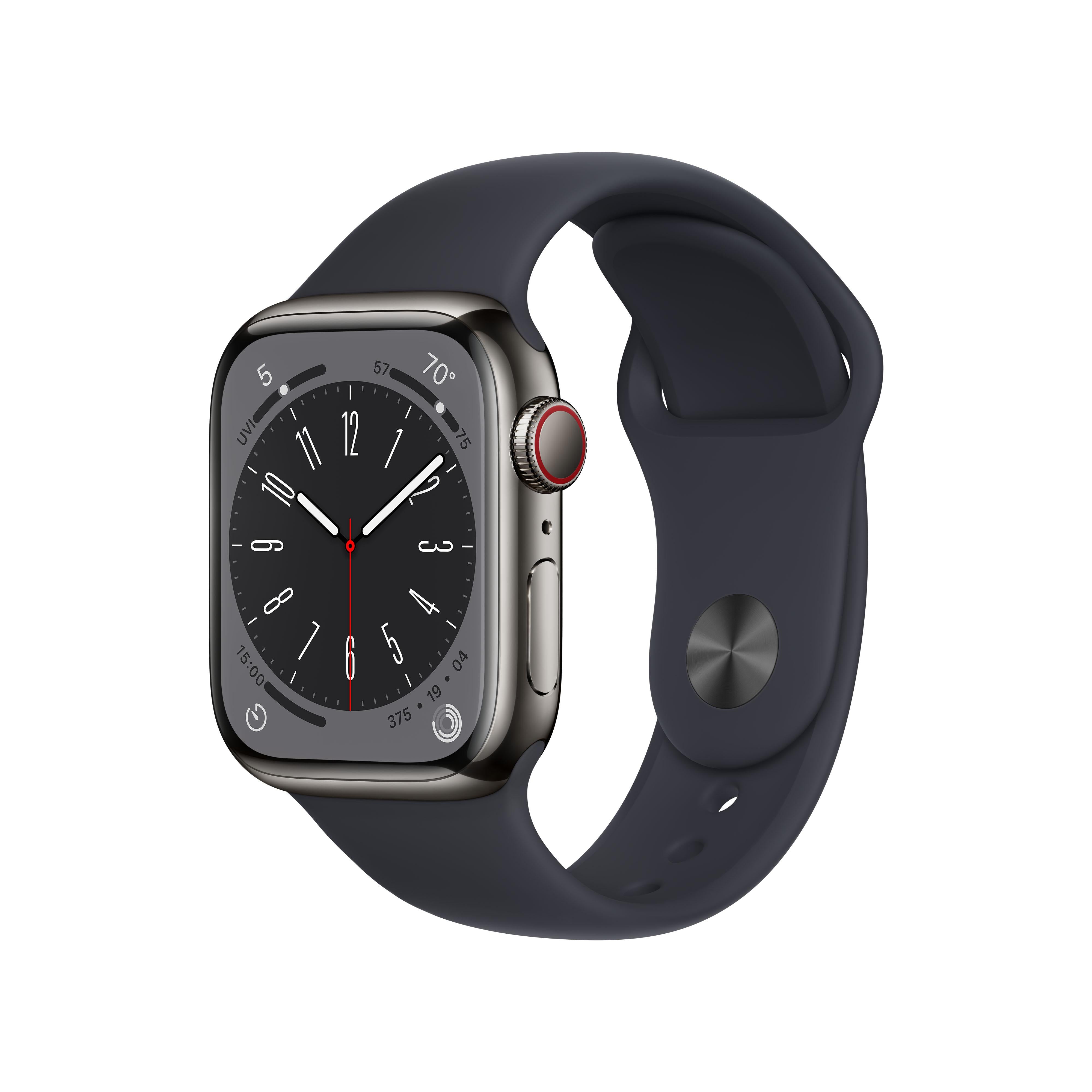 Apple Watch Series 8 GPS + Cellular 41mm Graphite Stainless Steel Case with  Midnight Sport Band - Regular