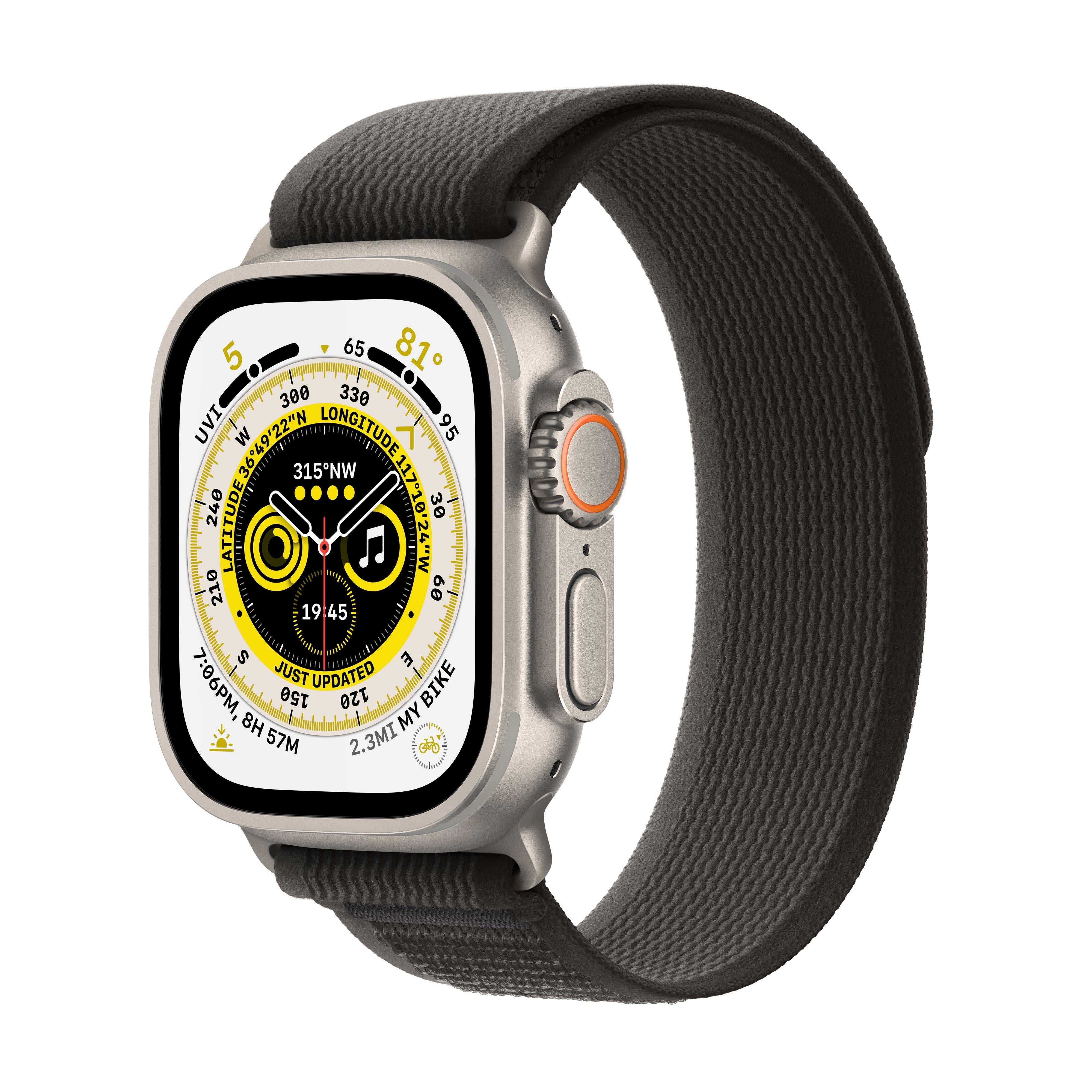 Apple Watch Ultra GPS + Cellular, 49mm Titanium Case with Black/Grey Trail  Loop - M/L