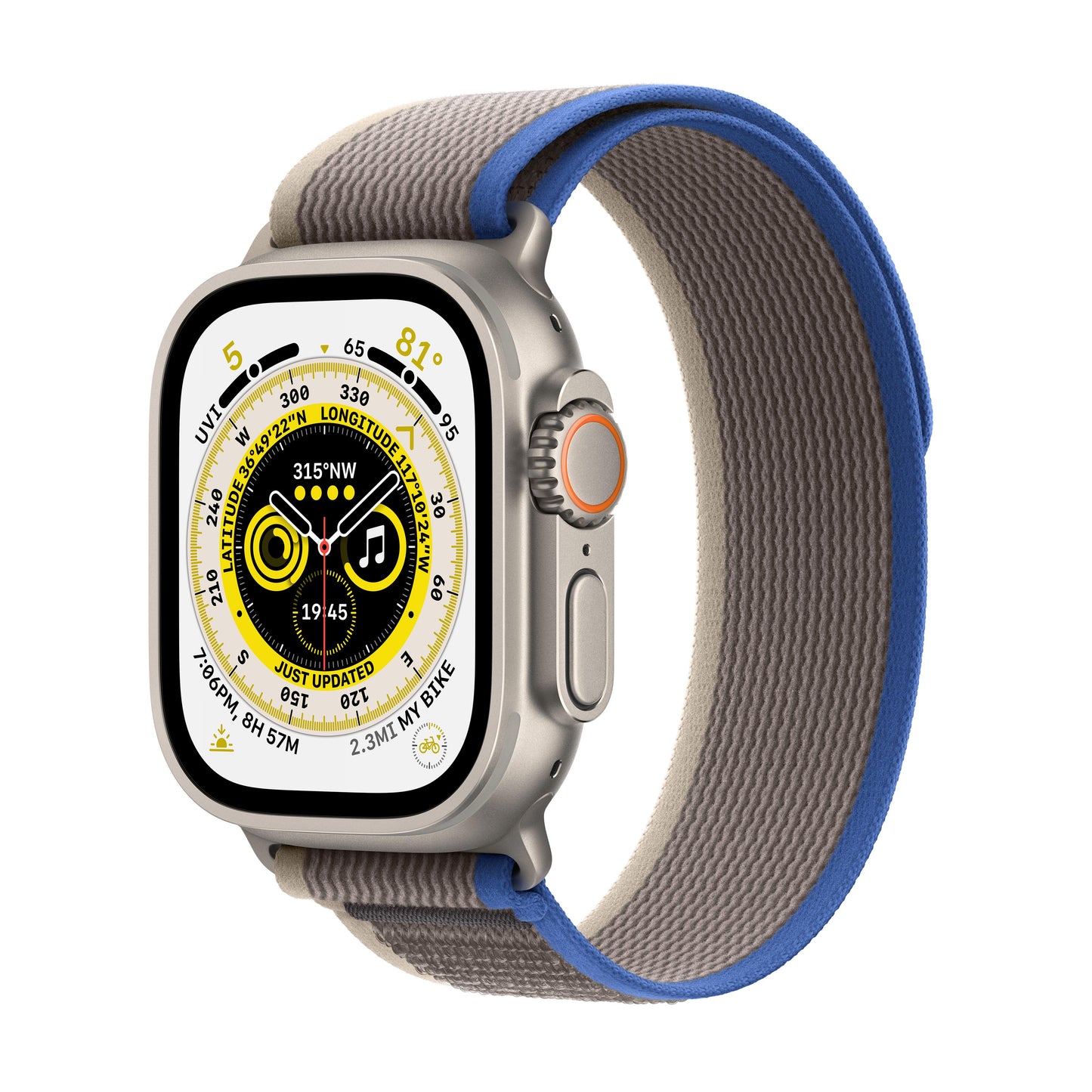 Apple Watch Ultra GPS + Cellular, 49mm Titanium Case with Blue/Grey Trail  Loop - M/L