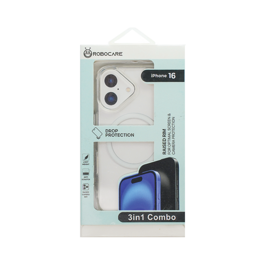 Robocare iPhone 16 MagSafe 3-in-1 Protective Combo Case with Camera Lens Guard and Screen Protector