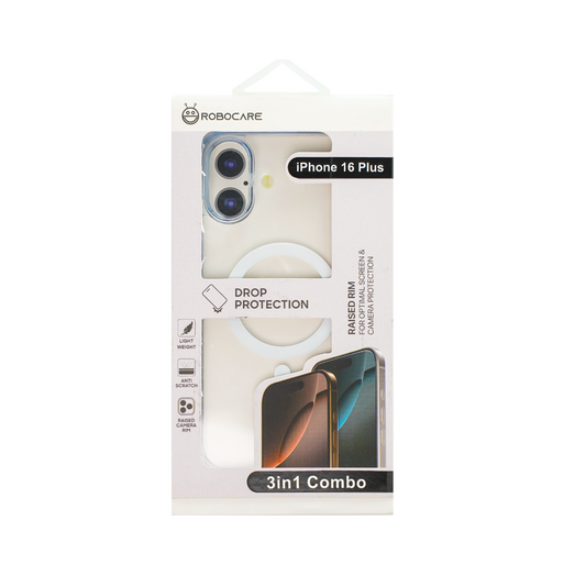 Robocare iPhone 16 Plus MagSafe 3-in-1 Protective Combo Case with Camera Lens Guard and Screen Protector