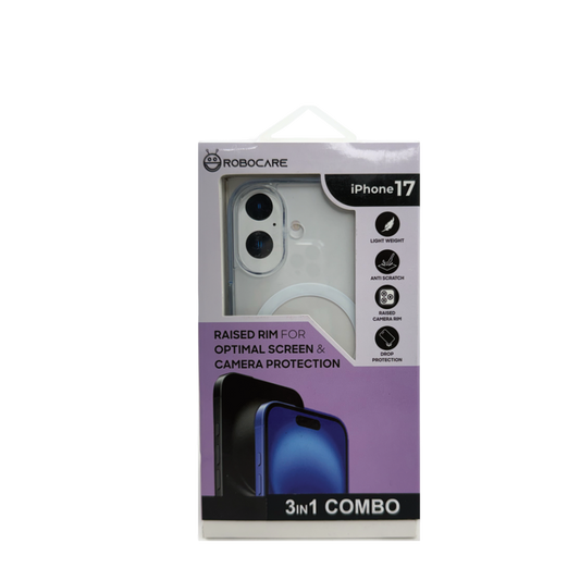 Robocare iPhone 17 MagSafe 3-in-1 Protective Combo Case with Camera Lens Guard and Screen Protector