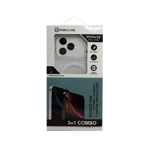 Robocare iPhone 17 Pro Max MagSafe 3-in-1 Protective Combo Case with Camera Lens Guard and Screen Protector