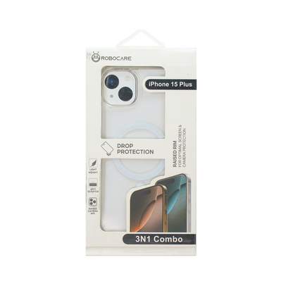 Robocare iPhone 15 Plus MagSafe 3-in-1 Protective Combo Case with Camera Lens Guard and Screen Protector