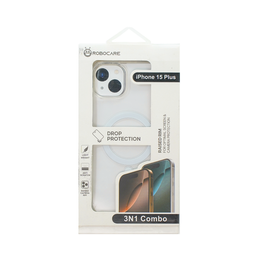 Robocare iPhone 15 Plus MagSafe 3-in-1 Protective Combo Case with Camera Lens Guard and Screen Protector