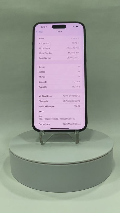 iPhone 15 Plus - 128GB - Black - Pre-owned