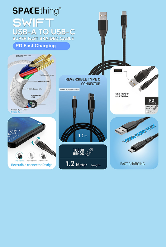 SPACEthing Swift USB to Type-C Cable 1.2m – Black